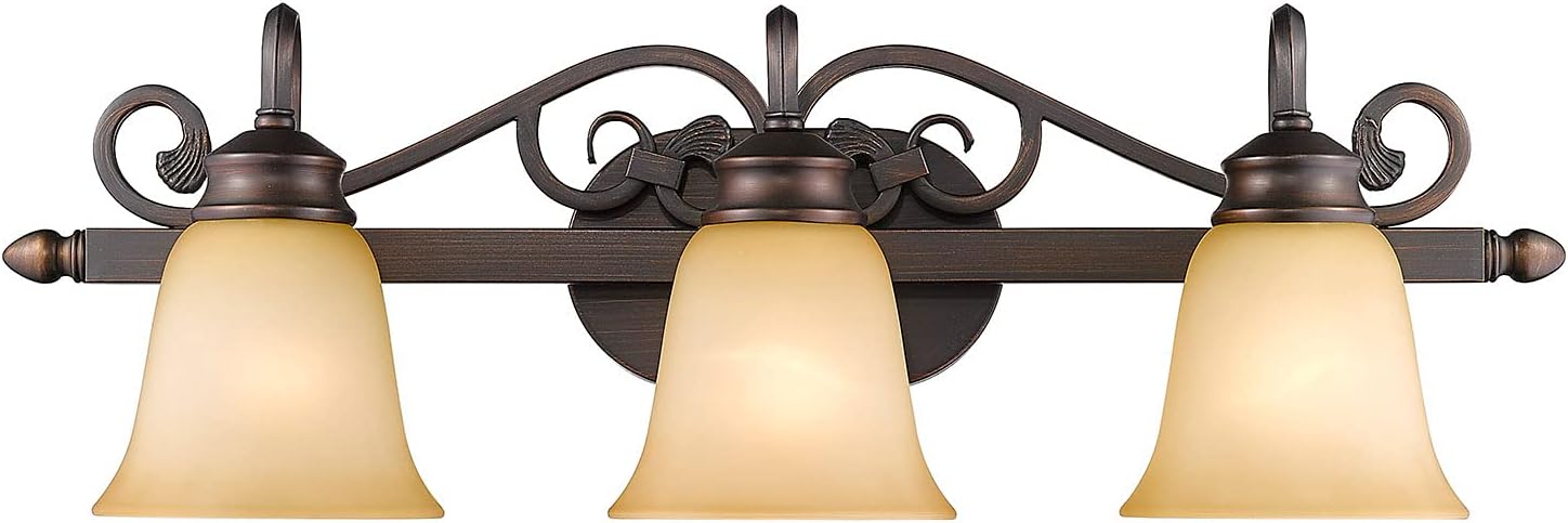 Golden Lighting Belle Meade 3 Light Bath Vanity in Rubbed Bronze with Tea Stone Glass