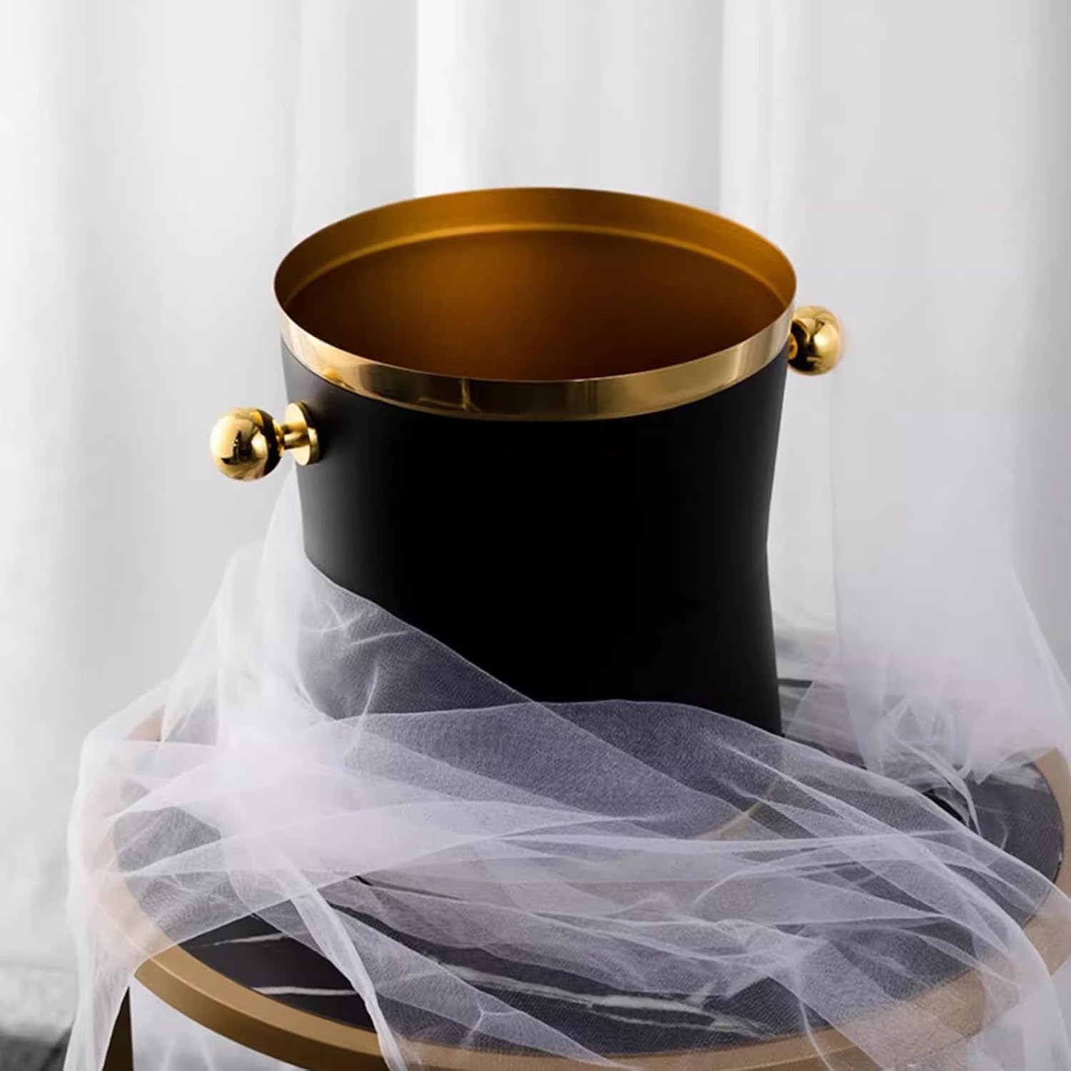Ice Buckets for Parties, Luxurious Large Stainless Steel Champagne Bucket with Tall Stand, Matte Black Finished, 27.1 Inches Tall,for Home,Guest Rooms and Bar