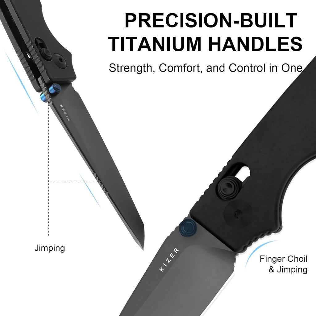 Kizer Original 2 EDC Pocket Knife, 3.2' S45VN Tanto Folding Knife with Titanium Handle, Thumb Stud Opener Clutch Lock, for Camping Hiking Fishing Ki3605.2TA1