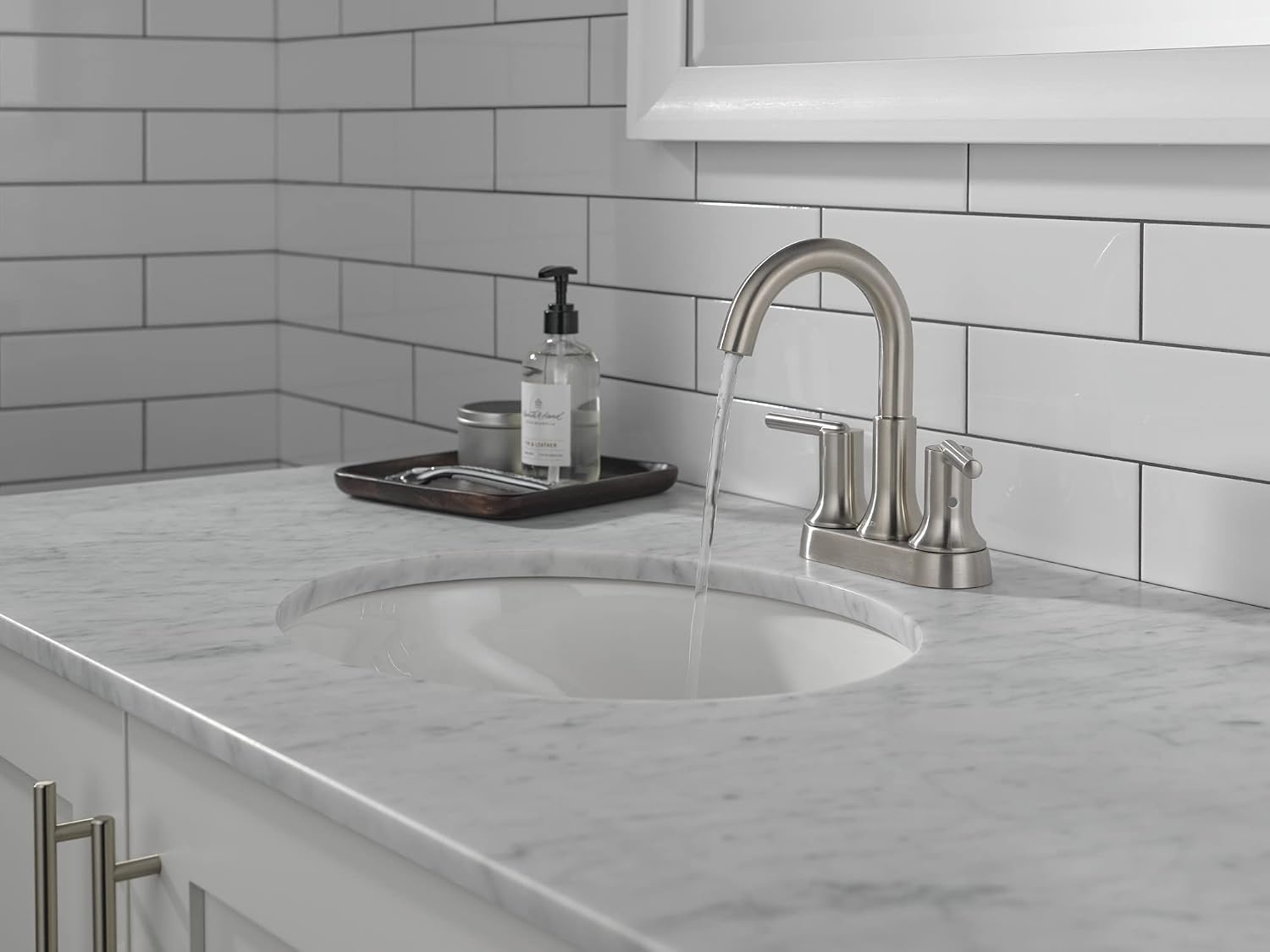 Delta Faucet Trinsic Brushed Nickel Bathroom Faucet, Bathroom Sink Faucet, Centerset, Diamond Seal Technology, Metal Drain Assembly, Stainless 2559-SSMPU-DST