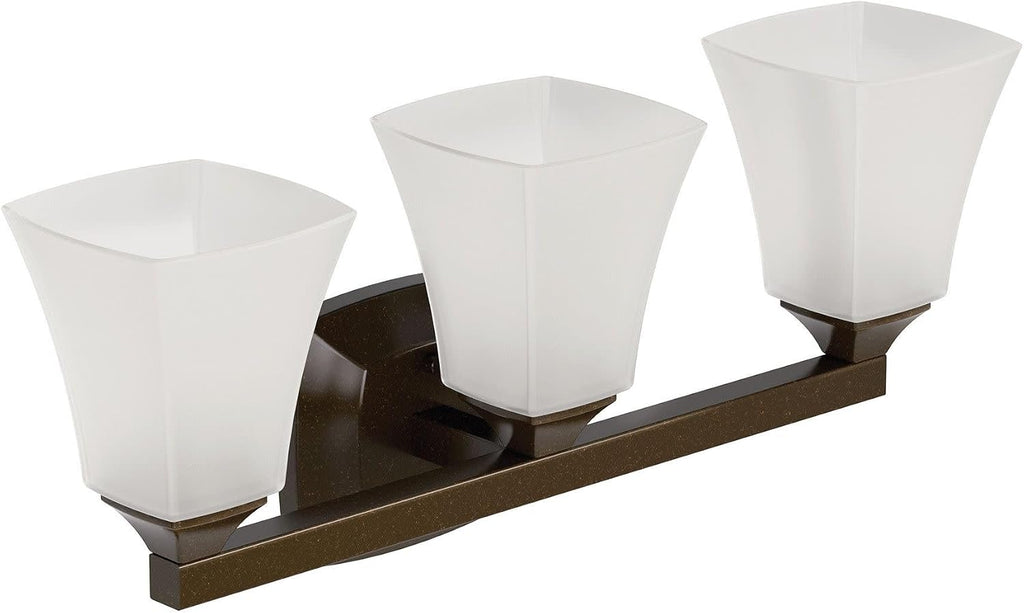 Moen Voss Oil-Rubbed Bronze 3-Light Dual-Mount Bath Bathroom Vanity Fixture with Frosted Glass, YB5163ORB