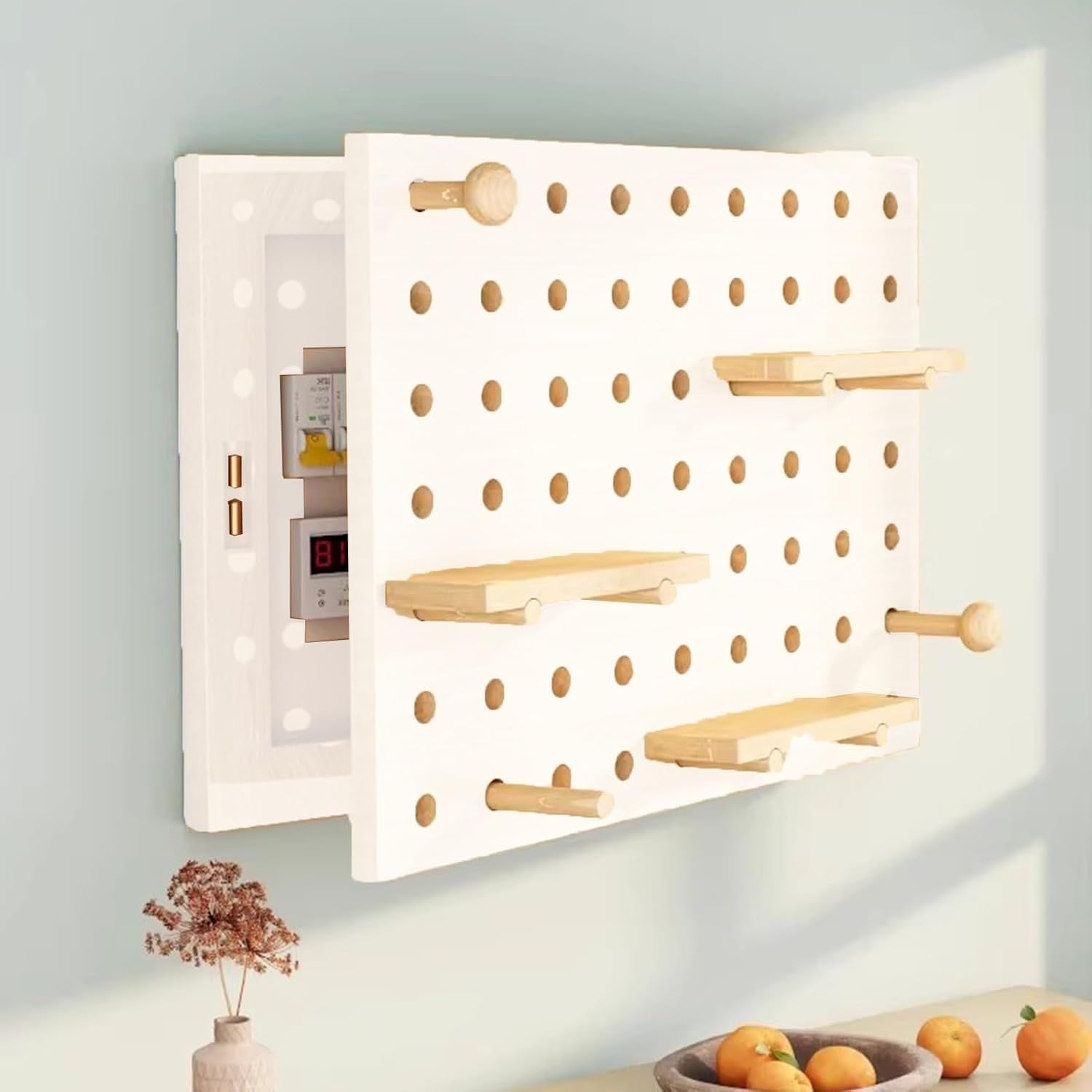 Electrical Panel Cover Pegboard Fuse Box Cover Cabinet Solid Wood, Creative Electric Meter Box Decorative Painting, Hidden Electrical Panel Cover(White,40 x 50 cm (15 3/4' x 19 3/4'))