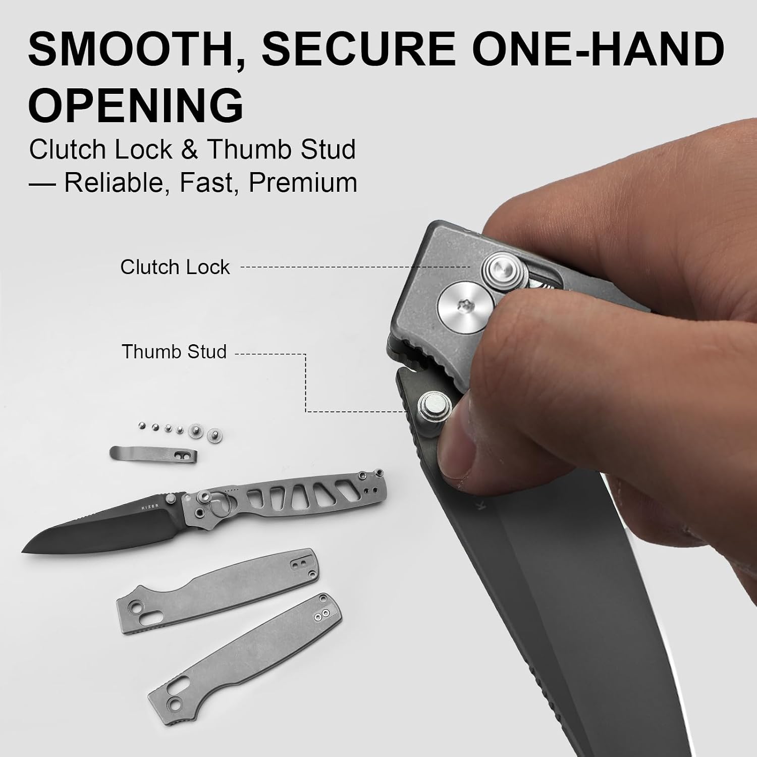 Kizer Original 2 EDC Pocket Knife, 3.19' S45VN Sheepsfoot Folding Knife with Titanium Handle, Thumb Stud Opener Clutch Lock, for Camping Hiking Fishing Ki3605.2SA1