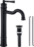 Vessel Sink Faucet Matte Black Bathroom Tall Faucet Single Hole Deck-Mount Pop up Drain Assembly Without Overflow Water Supply Lines Included