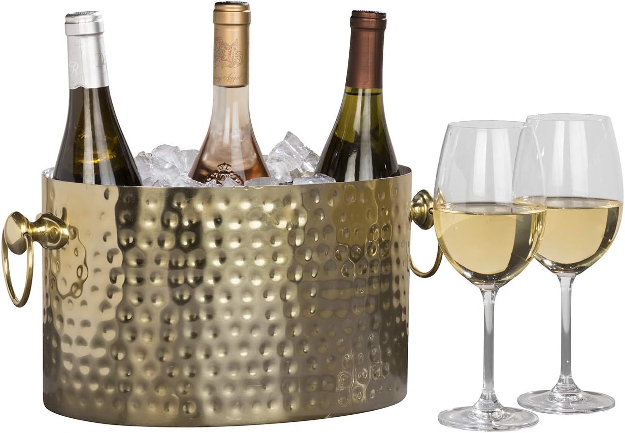 3-Bottle Wine Chiller Ice Bucket | Keeps Wine & Champagne Bottles Cold Without Touching Ice | Handcrafted Artisan Design | Patented Technology | Gold