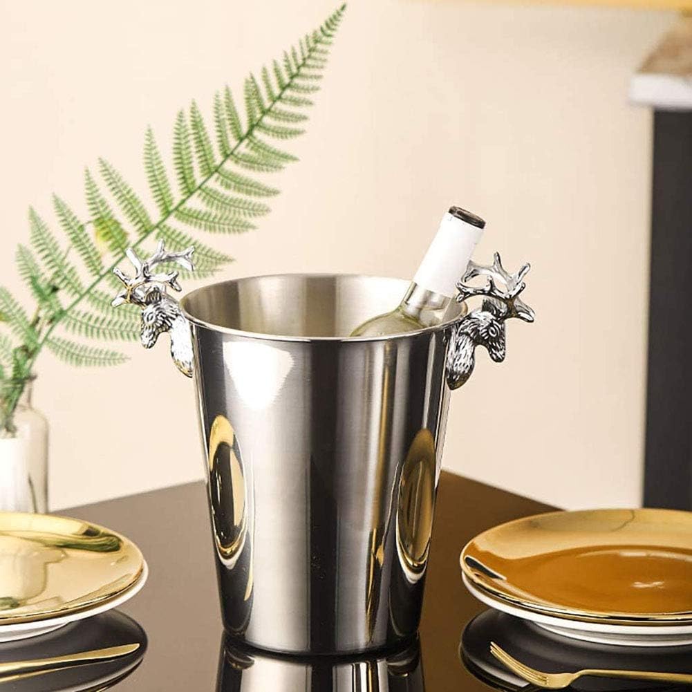 Ice Cube Storage Metal ChampagneStainless Steel Plated Ice Bucket Deer Head Shandle Ice Bucket Suitable for Beer, Wine and Cocktail Parties/Gold/3L (Silver 5L)