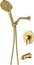 SUMERAIN Brushed Gold Shower System with 6-Spray Handheld Filtered Shower Head, Shower Faucet Set with High Flow Tub Spout