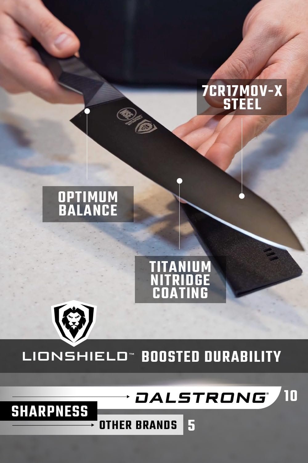Dalstrong Chef Knife - 8 inch - Shadow Black Series - Black Titanium Nitride Coated - Razor Sharp Kitchen Knife - High Carbon 7CR17MOV-X Vacuum Treated Steel - Sheath - NSF Certified