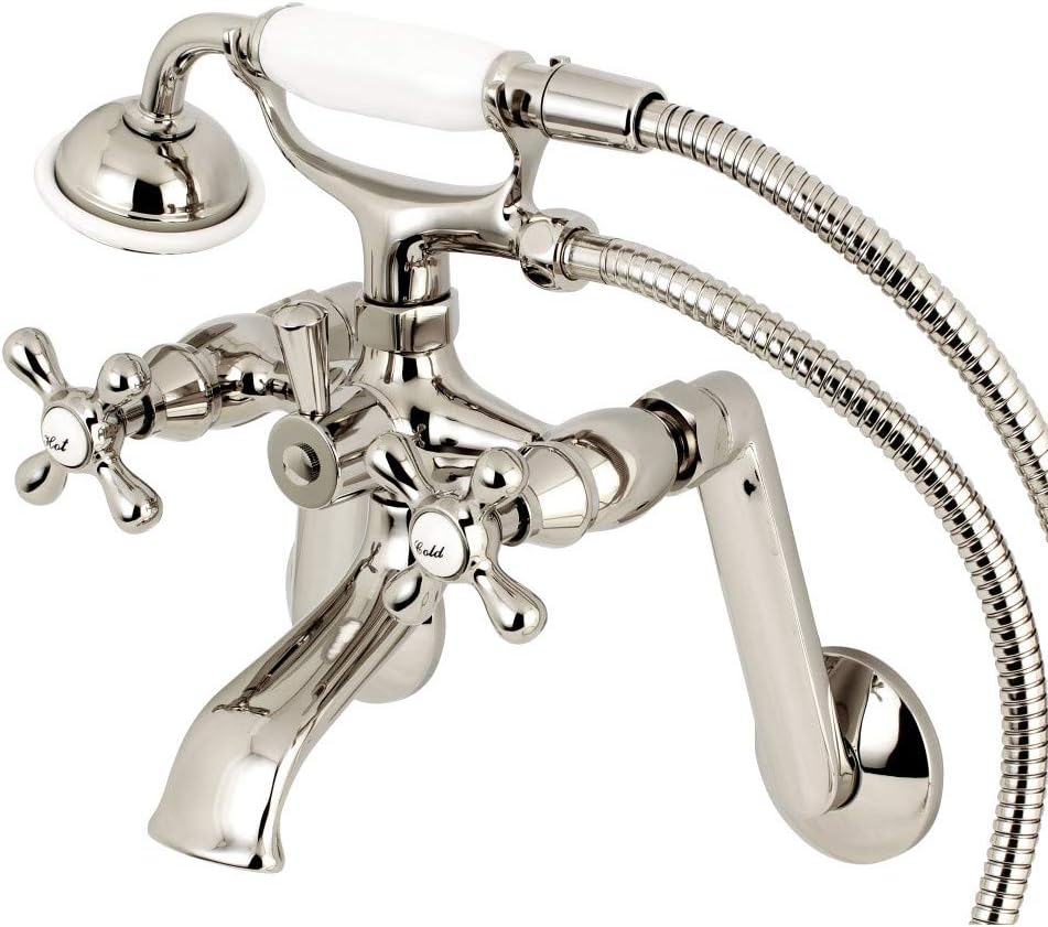 Kingston Brass KS269PN Kingston Tub Wall Mount Clawfoot Tub Faucet with Hand Shower, Polished Nickel