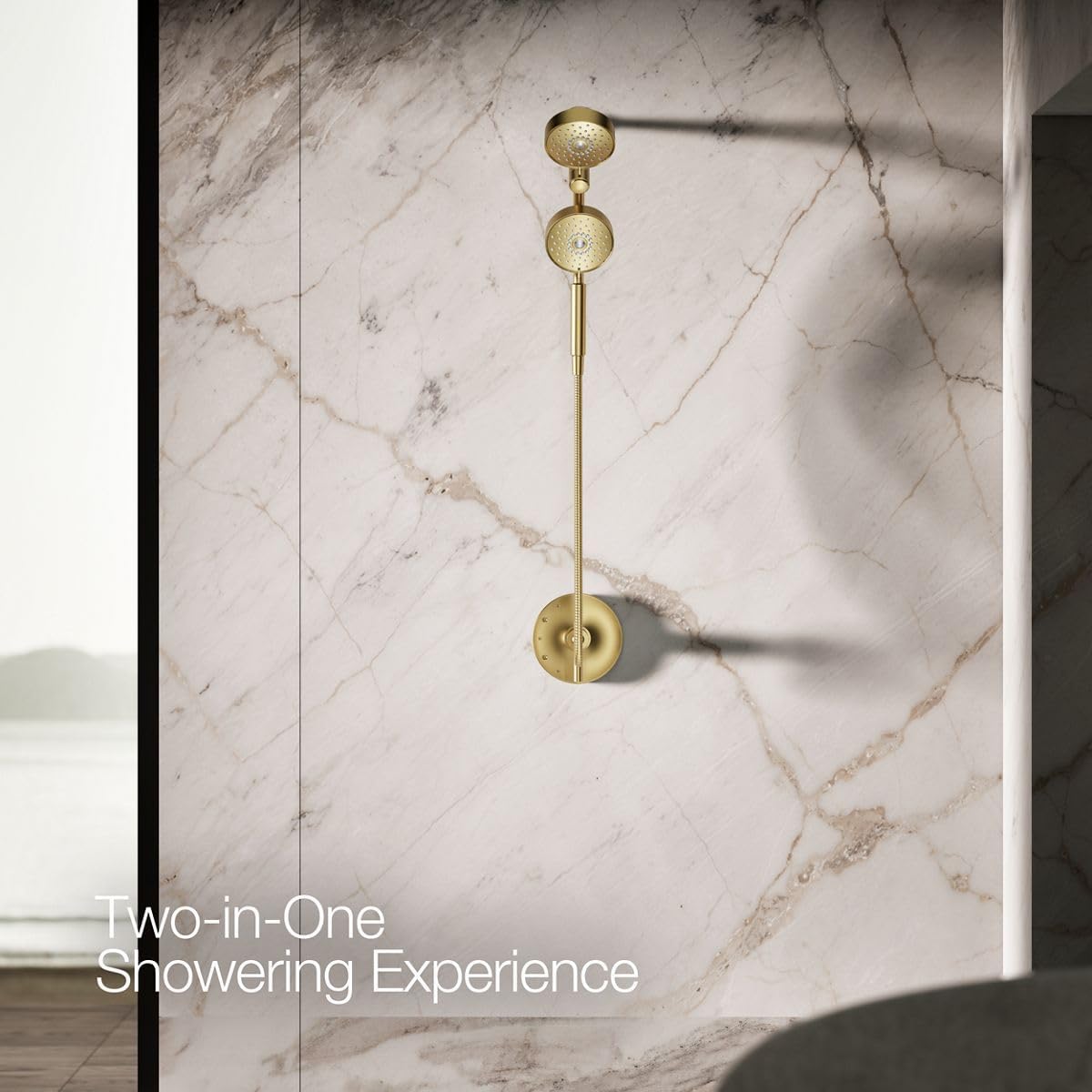 KOHLER 23219-2MB Purist 2-in-1 Multi Function Shower Kit with SHOWERHEAD & HAND SHOWER, Rotating Rail, Vibrant Brushed Moderne Brass, 2.5 GPM