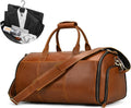 LUUFAN Full-grain Leather Garment Bag Large Capacity Travel Bag Business Suit Carrier Bag with Shoe Compartment, Overnight Gym Sports Duffel Bags for Men Women, Light Brown