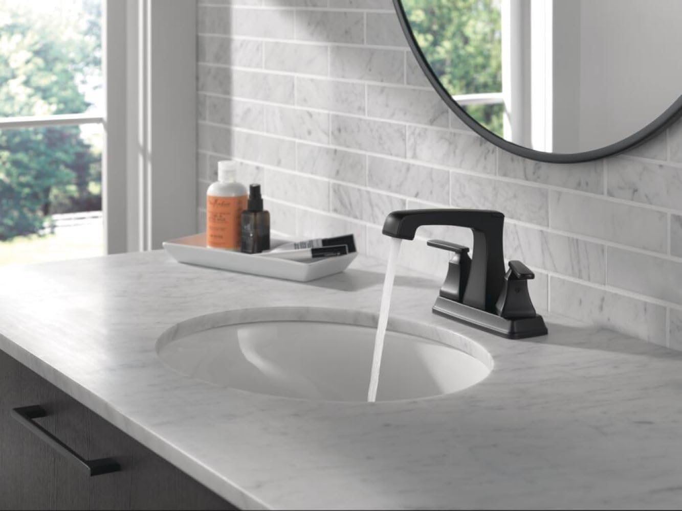 Delta Faucet Ashlyn Centerset Bathroom Faucet, Black Bathroom Sink Faucet, 2 Handle Bathroom Faucet, Diamond Seal Technology, Metal Drain Assembly, Matte Black 2564-BLMPU-DST