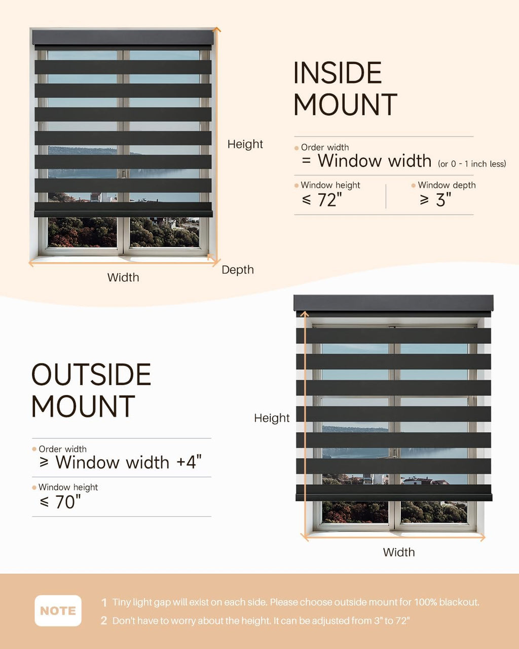 Smart Zebra Blinds for Windows, Alexa Motorized Blinds with Remote Control, Automatic Electric Power Zebra Shades for Indoor Windows (20' W x 72' H, Black)
