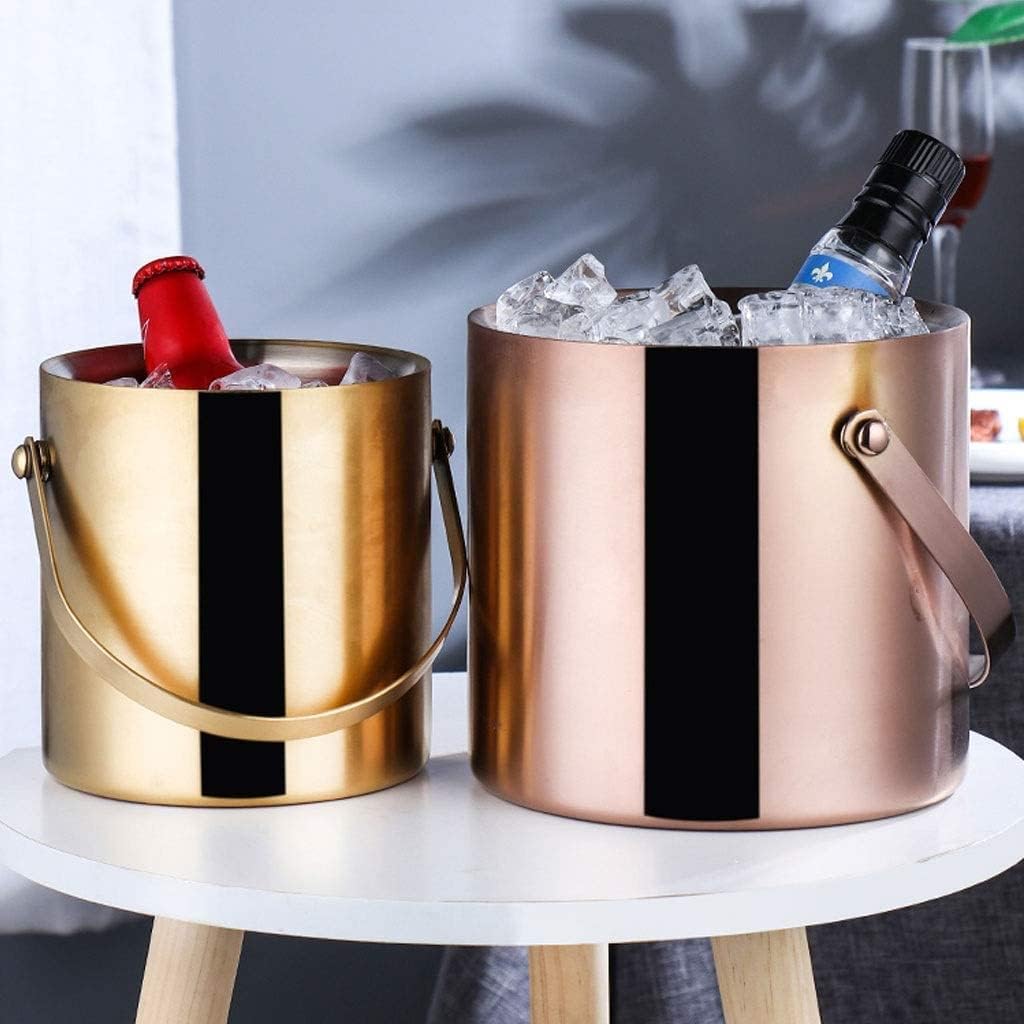 Drink Bucket Bar Supplies Stainless Steel Ice Bucket Double Thermal Insulation Ice Buckets with Lid Champagne Bucket for Bar Ice Bucket for Parties(Gold,3L)