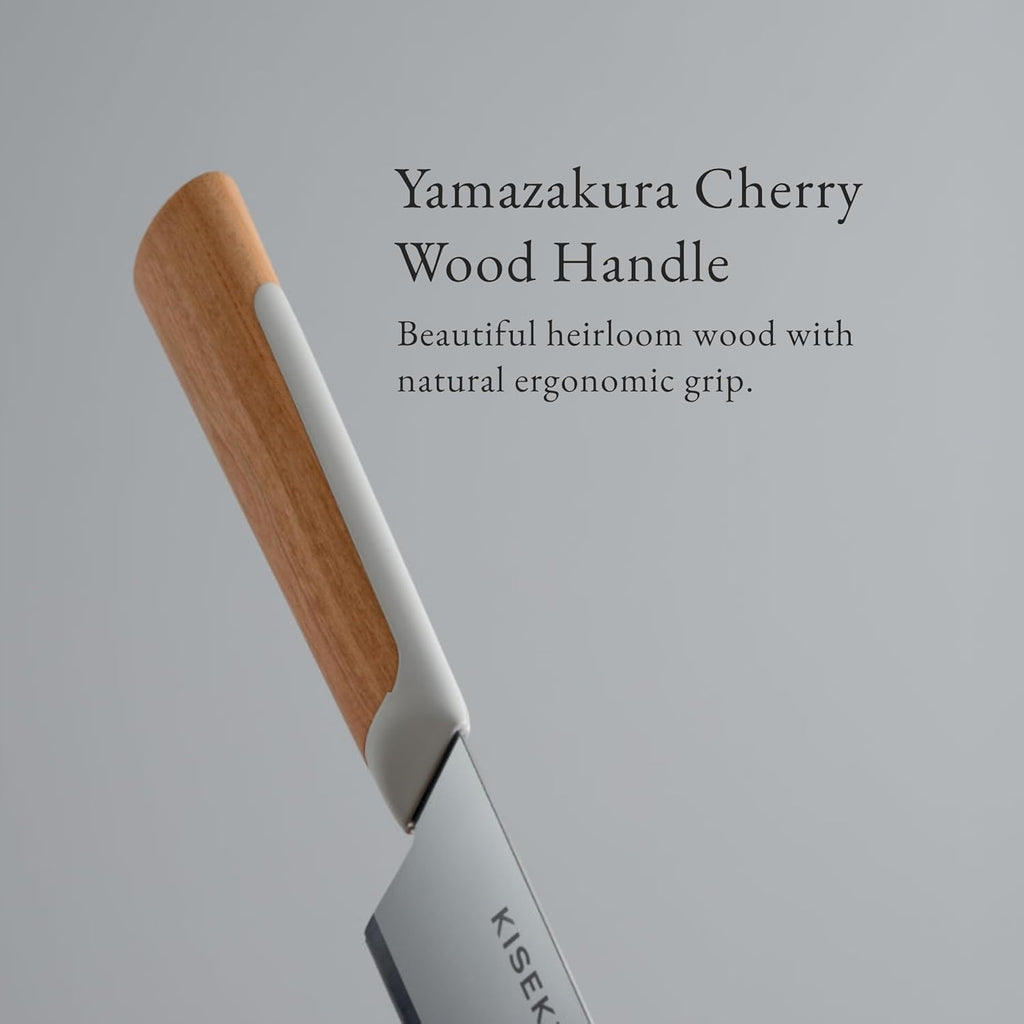 KISEKI: 7.1 Inch Santoku Japanese Chef's Knife, 1.2 mm Tungsten Carbide Alloy Blade, Ergonomic Yamazakura Cherry Wood Handle, Rust Resistant, Made in Japan