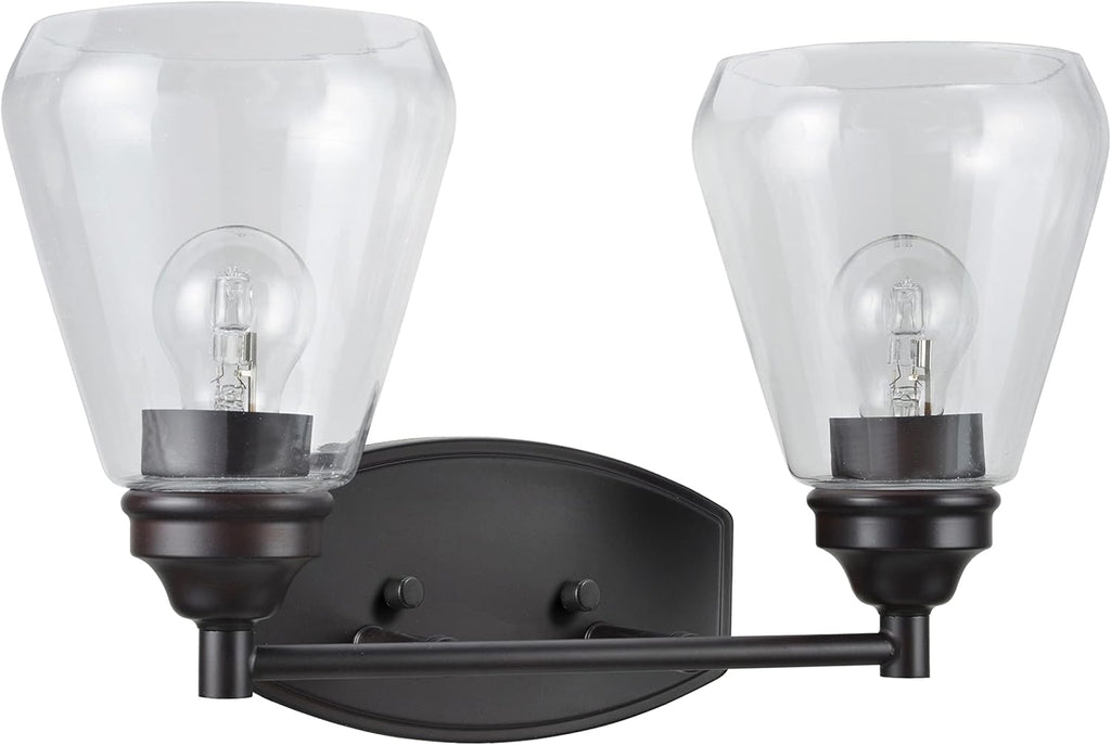 Aspen Creative 62120-2, Two-Light Metal Bathroom Vanity Wall Light Fixture, 16' Wide, Transitional Design in Oil Rubbed Bronze with Clear Glass Shade