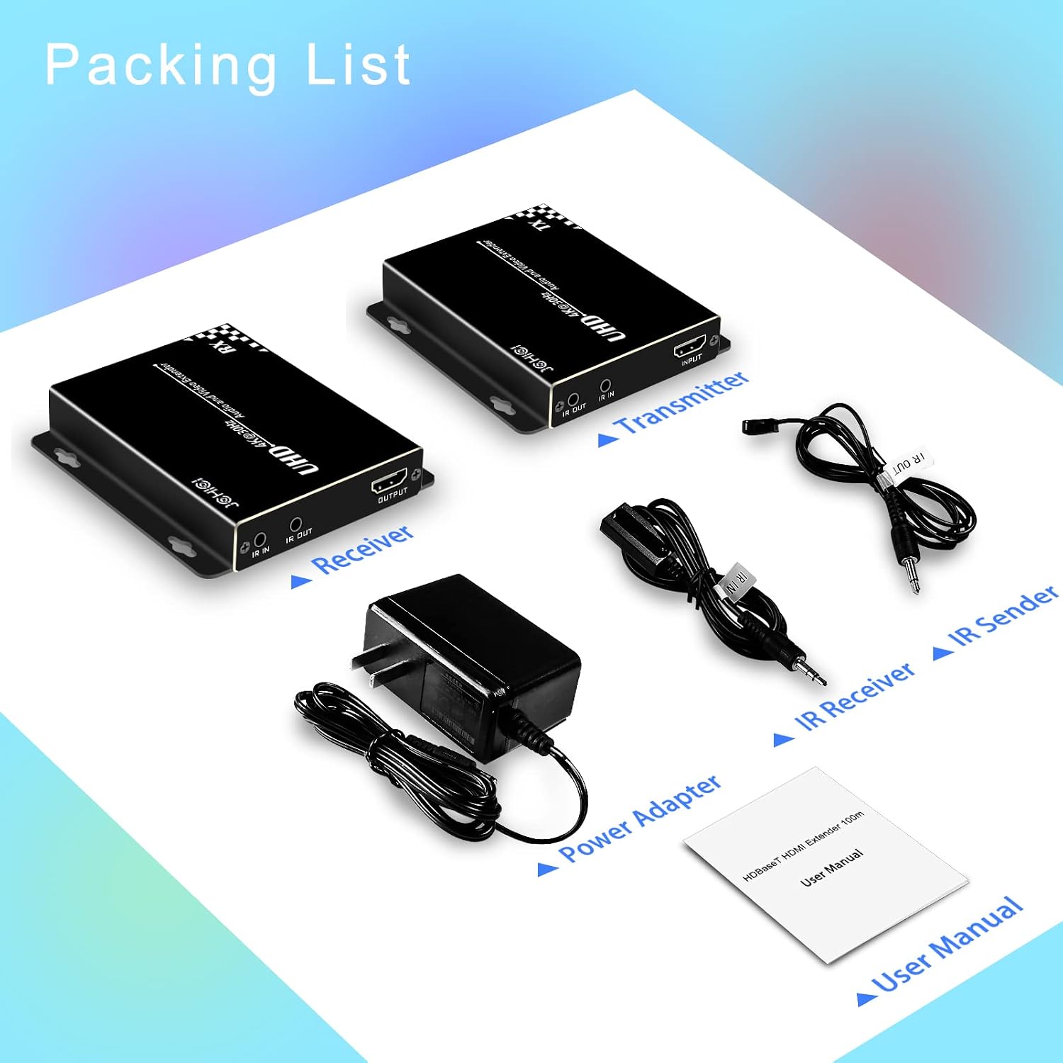 HDBasT HDMI Extender Over Cat5e/6 Ethernet up to 100m(328fts),JCHICI UHD 4K 60Hz (4:2:0 8-bit) with Bi-Directional IR, PoC and RS 232, Lossless Transmission