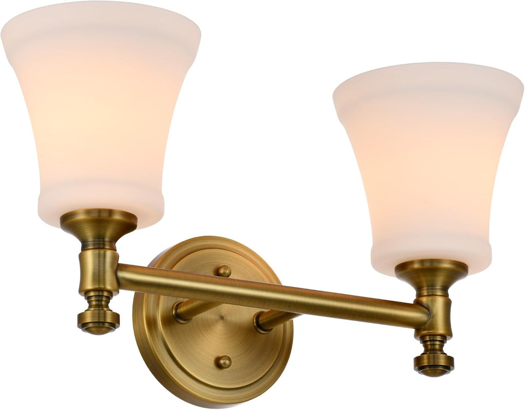 Champagne Bronze Bathroom Vanity Light Fixtures, Traditional Gold 2 Lights Wall Sconce Lighting with Large Opal Glass Shade, Porch Wall Mount Light Fixture for Bathroom, Mirror Cabinets Hallway Stairs