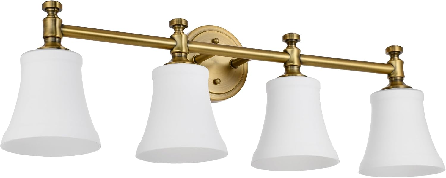Champagne Bronze Bathroom Vanity Light Fixtures, Traditional Gold 4 Lights Wall Sconce Lighting with Large Opal Glass Shade, Porch Wall Mount Light Fixture for Bathroom, Mirror Cabinets Hallway Stairs