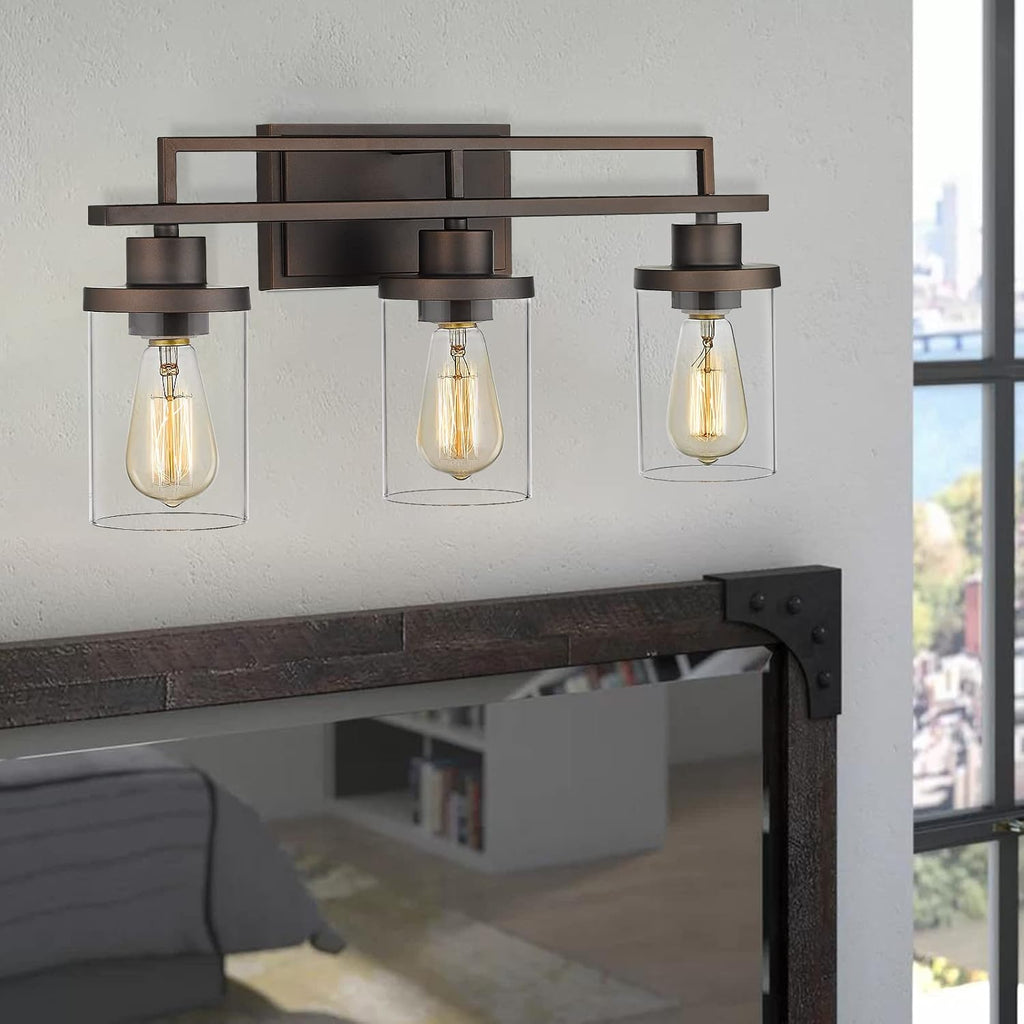 Emliviar 3-Light Vanity Light for Bathroom - Farmhouse Bathroom Light Fixtures in Oil Rubbed Bronze Finish with Clear Glass, YCE238B-3W ORB