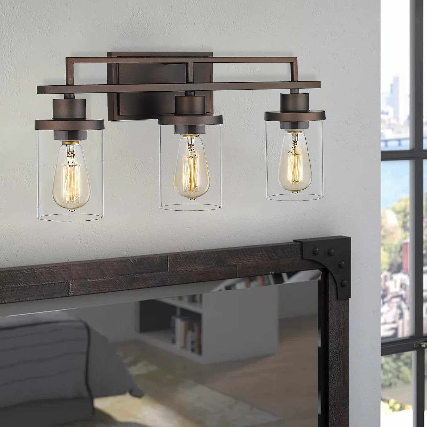 Emliviar 3-Light Vanity Light for Bathroom - Farmhouse Bathroom Light Fixtures in Oil Rubbed Bronze Finish with Clear Glass, YCE238B-3W ORB