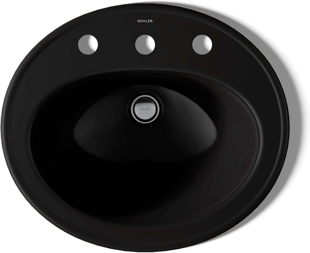 KOHLER K-2196-8-7 Pennington Self-Rimming Bathroom Sink, Black Black