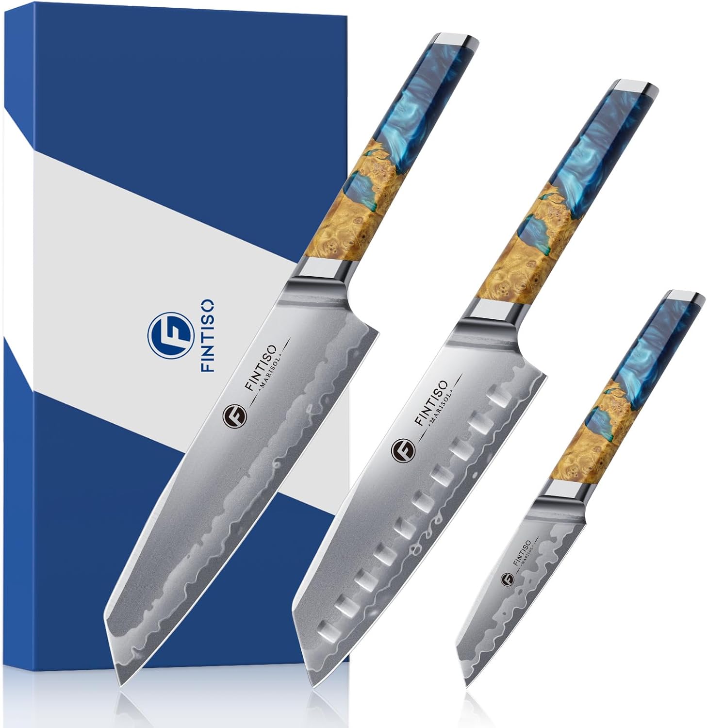 3PCS Kitchen Knife Set, Japanese Chef Knife Set with S35VN Powder Steel Core, Resin & Wood Handle, Ultra Sharp Knives Set for Meat, Vegetables, Fruits Ideal Gift