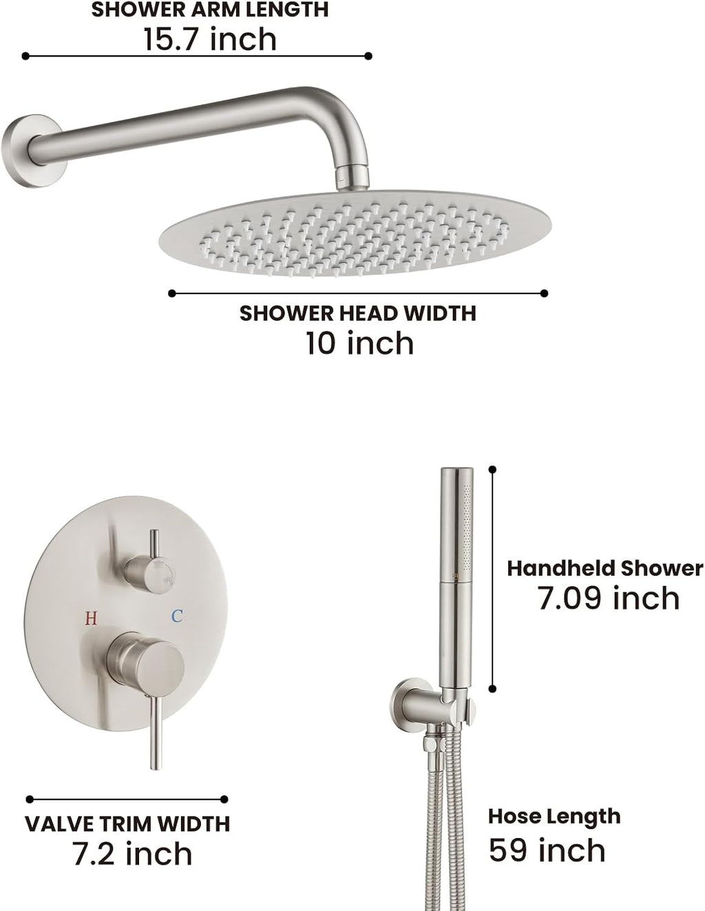 Airuida Shower Faucet Set, Bathtub Faucet Set with 10 Inch Rain Shower Head and Valve,2 Functions Tub Shower Faucet Set for Bathroom-Brushed Nickel