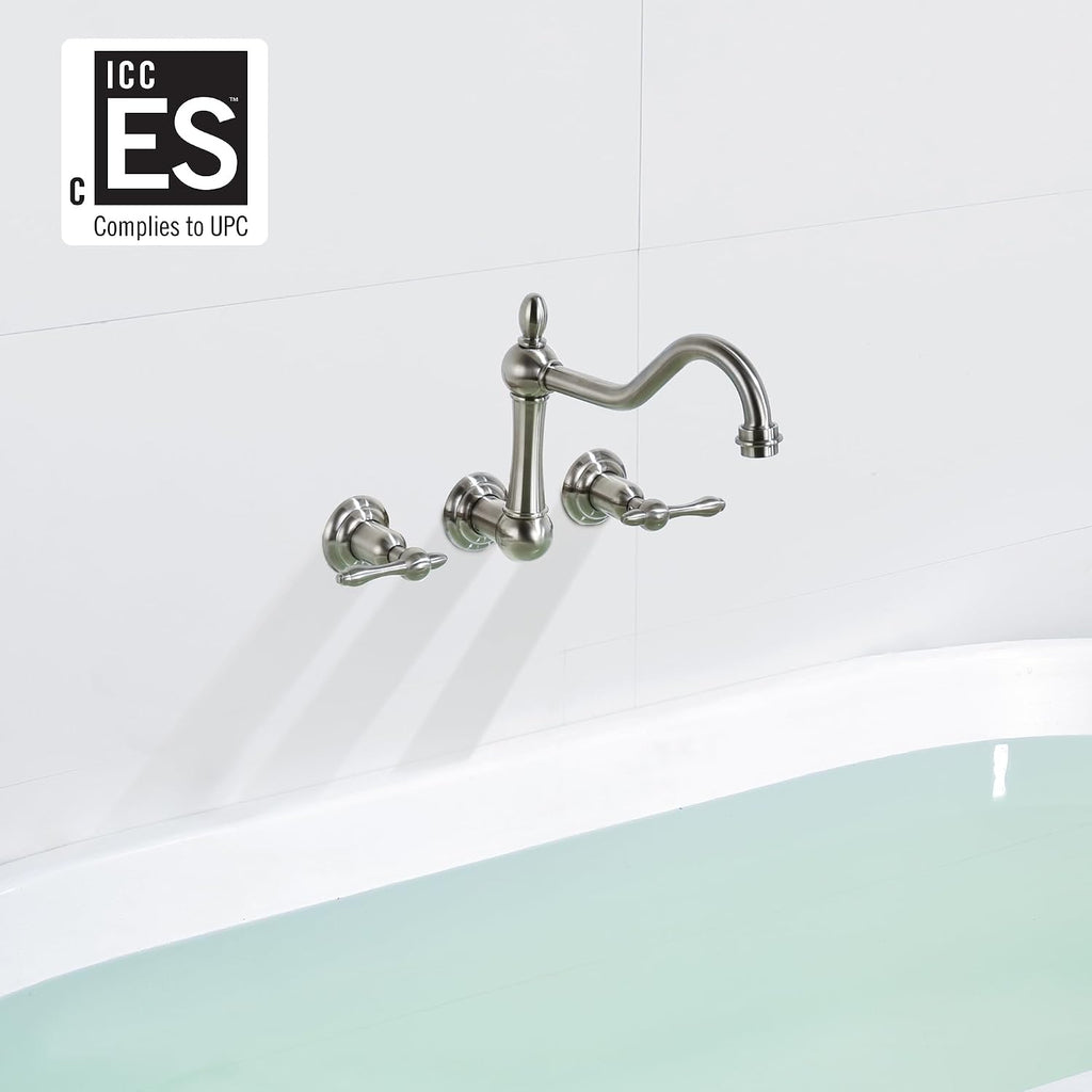 sumerain Wall Mount Bathtub Faucet Brushed Nickel Tub Filler, 8 Inches Center