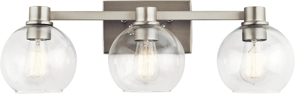 Kichler Harmony 24.5' Vanity Light in Brushed Nickel, 3-Light Traditional Bathroom Vanity with Clear Glass, (24.5' W x 8.25' H), 45894NI