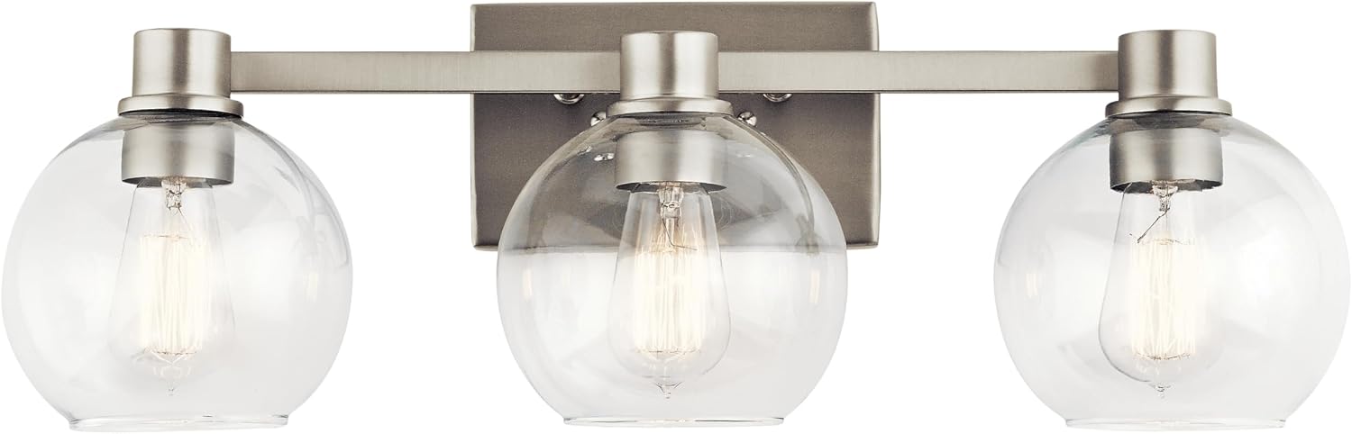 Kichler Harmony 24.5' Vanity Light in Brushed Nickel, 3-Light Traditional Bathroom Vanity with Clear Glass, (24.5' W x 8.25' H), 45894NI