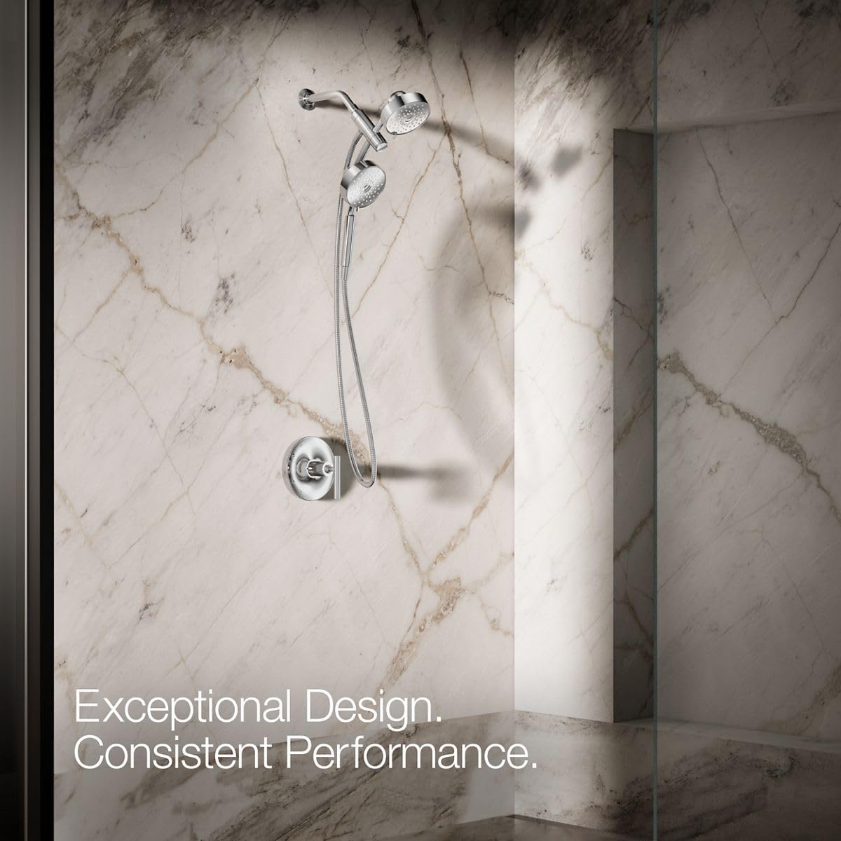 KOHLER 23219-CP Purist 2-in-1 Multi Function Shower Kit includes SHOWERHEAD & HAND SHOWER with Full Coverage & Rotating Rail, Polished Chrome, 2.5 GPM