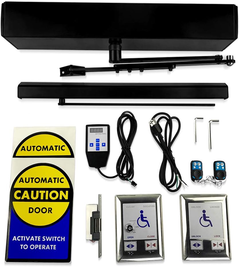 Olideauto DSW120 Black Color Electric Door Openers with Remote Complete Kit+1SET Washroom Switch with Inside and Outside Stainless Steel Panel+1PCS 550lbs Fail Safety Electric Strike