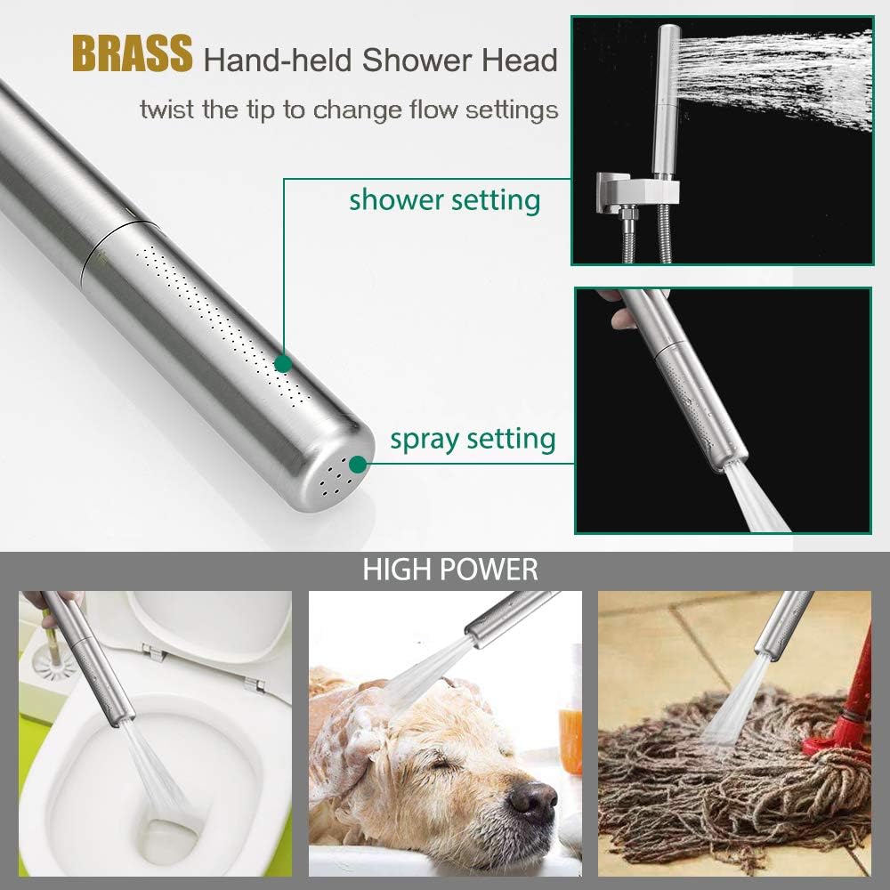 Hoimpro 12 Inch Shower System Set Bathroom Rain Shower Head Brass 2 In 1 Handheld Sprayer Wall Mounted, Rainfall Shower Faucet Spray Fixture Valve Kits Combo Showerhead, Brushed Nickel