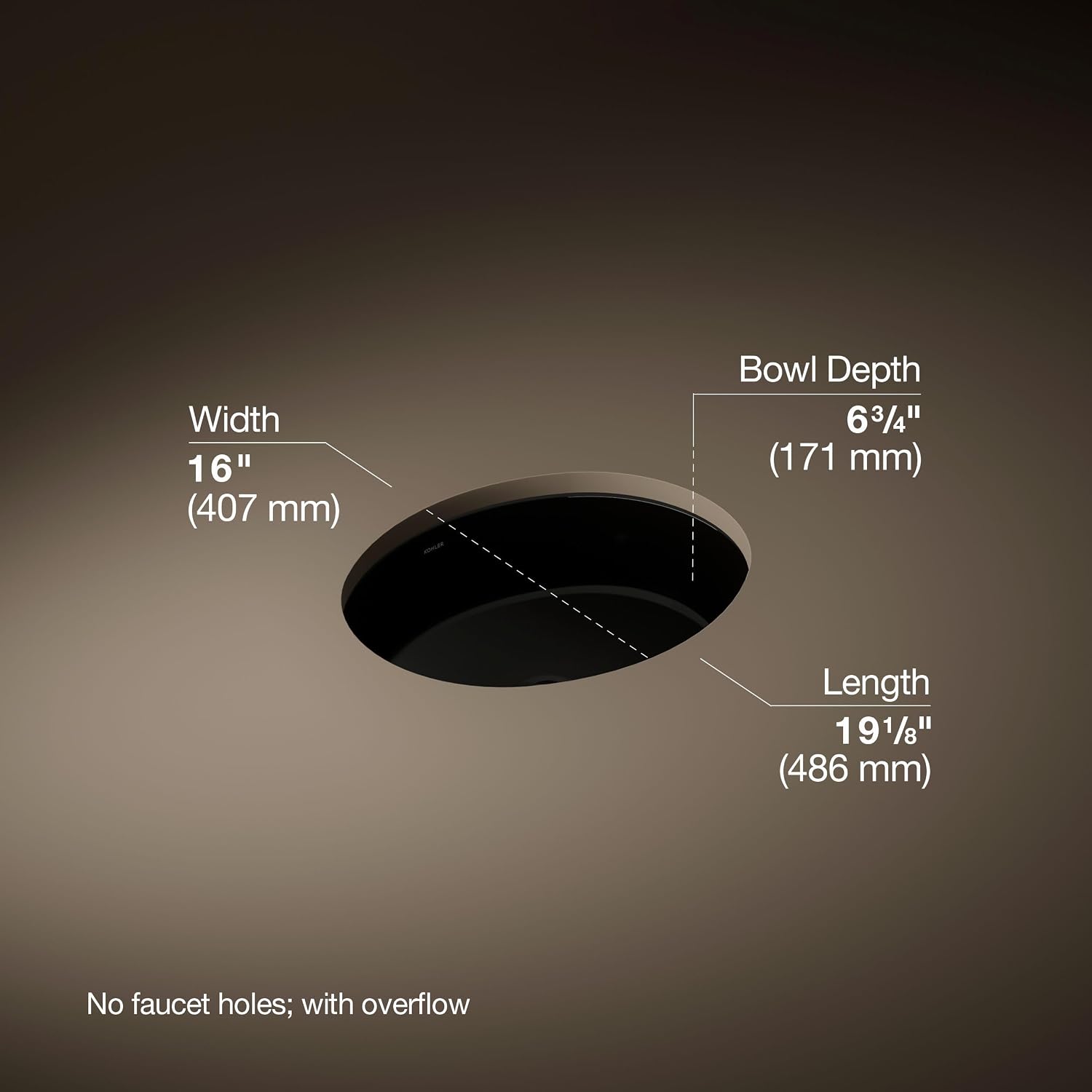 Kohler K-2881-7 1-Bowl Undermount Bath Sink Black Black