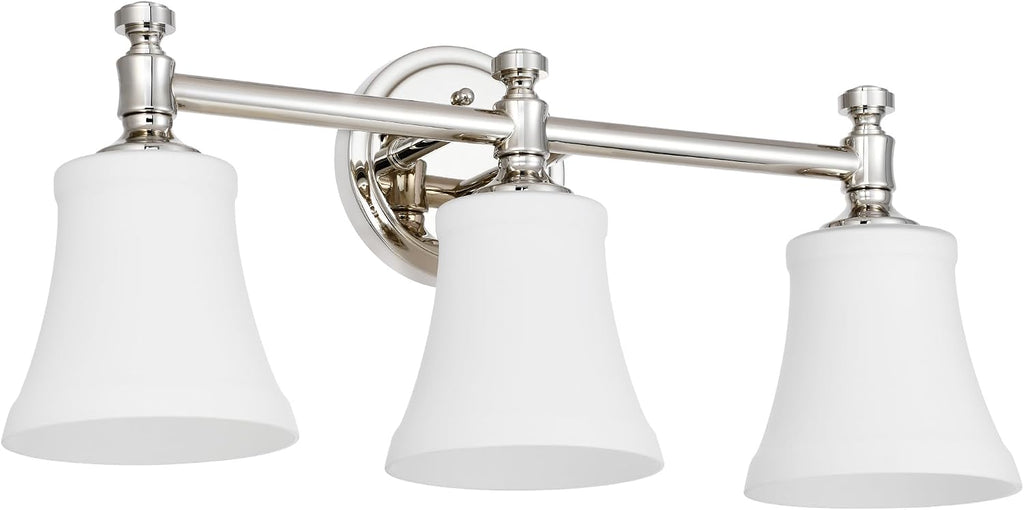 Polsihed Nickel Bathroom Vanity Light Fixtures, Traditional 3 Lights Wall Sconce Lighting with Large Opal Glass Shade, Porch Wall Mount Light Fixture for Bathroom, Mirror Cabinets Hallway Stairs