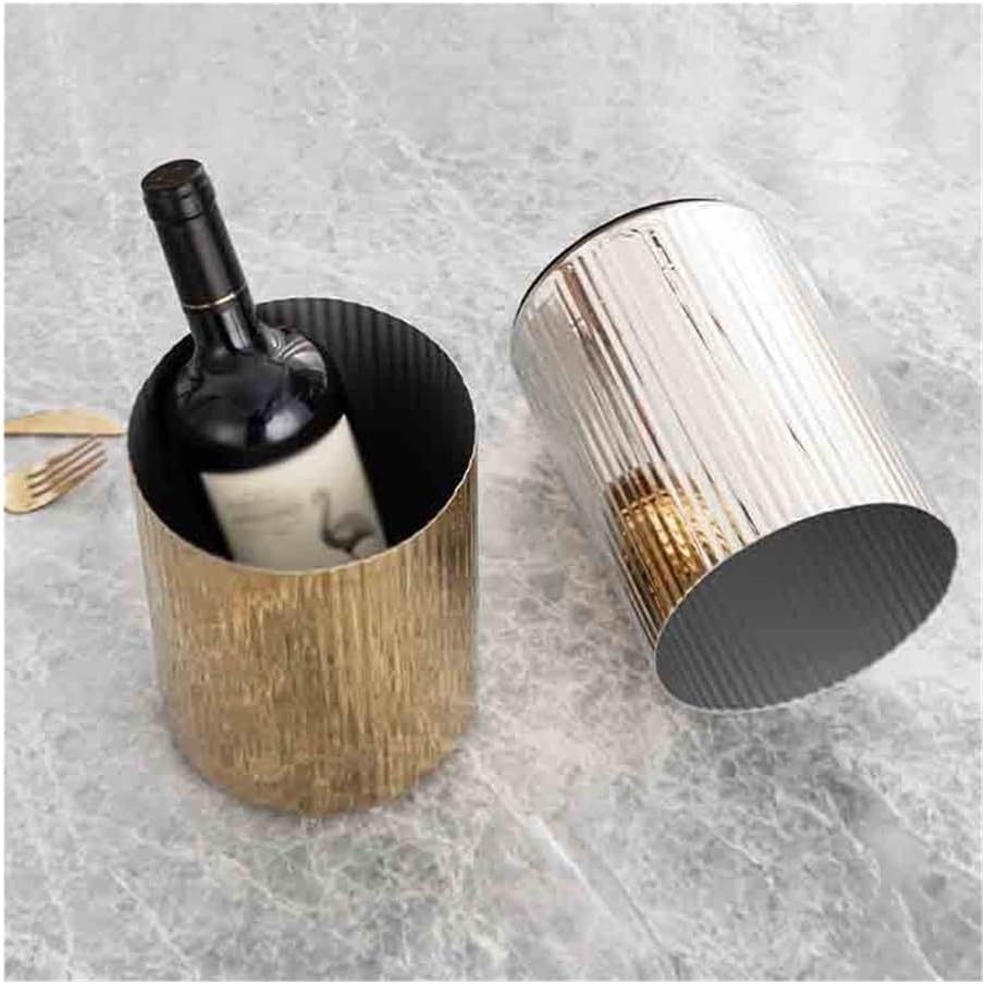 Ice Bucket, Thickened Stainless Steel Straight Grain Ice Bucket Double Champagne Bucket Red Wine Chilled Bar Double Insulation Bucket Storage Bucket Ice Buckets For Parties(Silver)