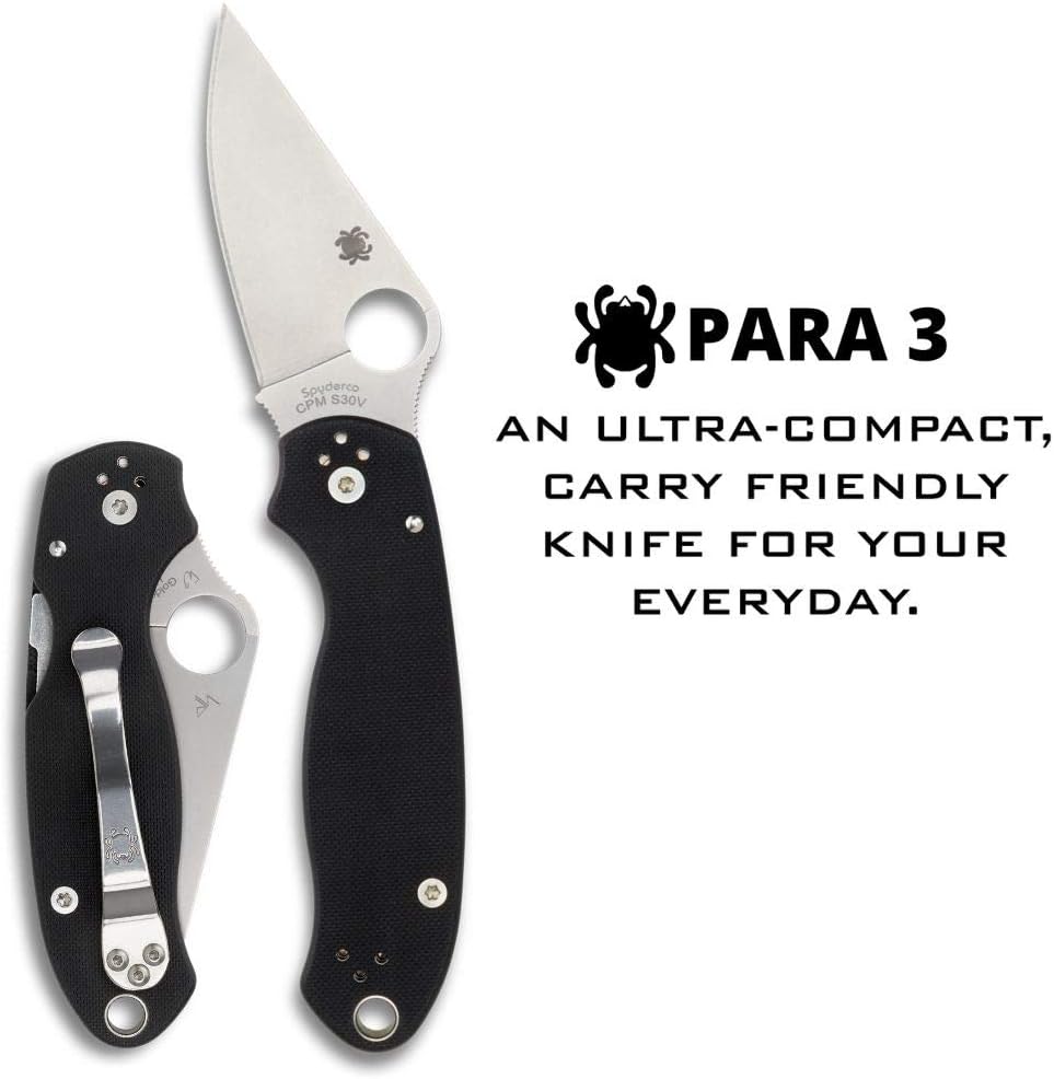 Spyderco Para 3 Folding Pocket Knife with 2' CPM S45VN Steel Blade and G-10 Handle - EDC Knife for Men and Women, Perfect for Hunting, Tactical, Camping, Survival, Hiking - PlainEdge - C223GP