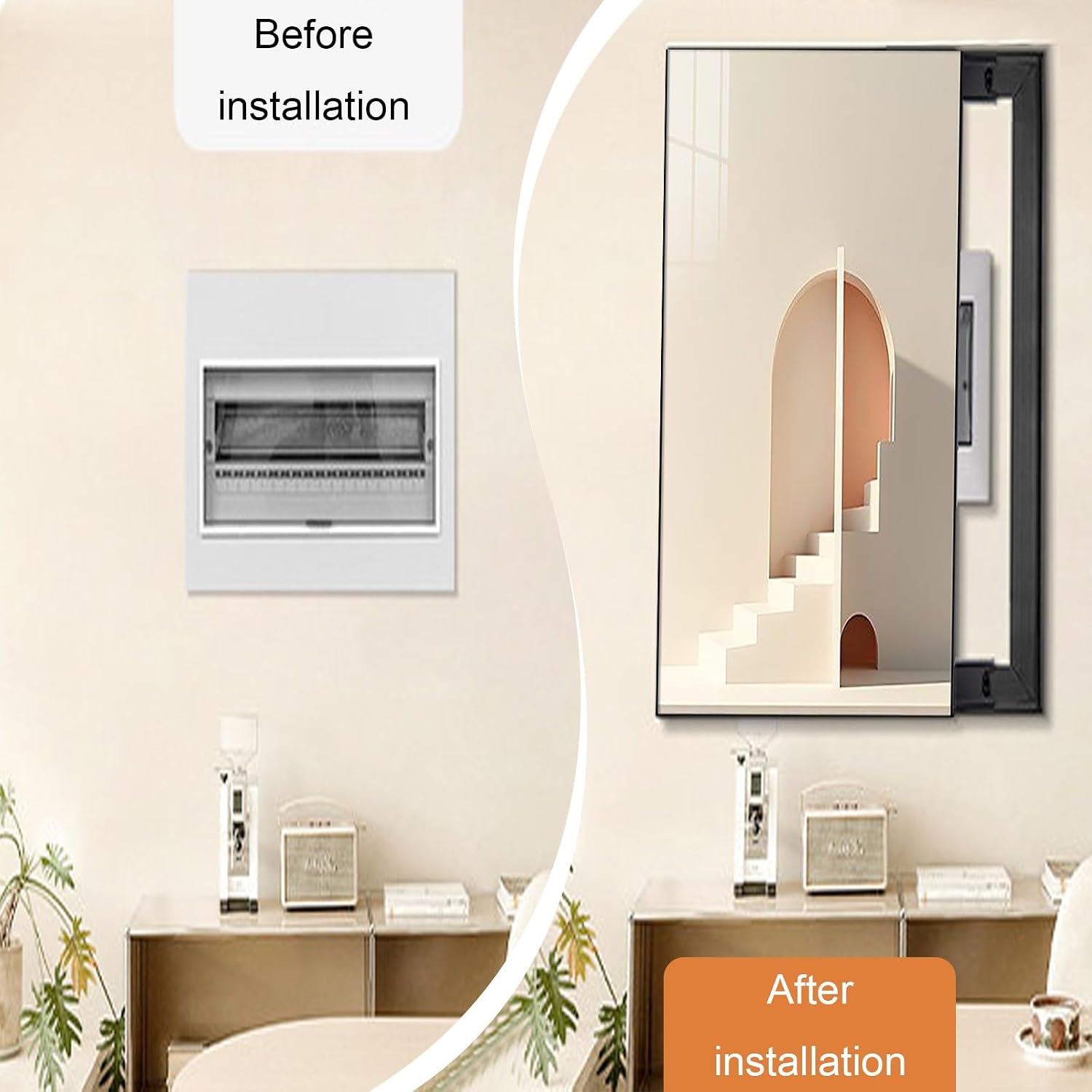 Breaker Box Cover Decorative, Hiding Electrical Panel Cover, Meter Box Protective Lid, Easy to Clean, Multiple Sizes and Styles, Easy Installation(White 3,60 * 80cm/23.6 * 31.5in)