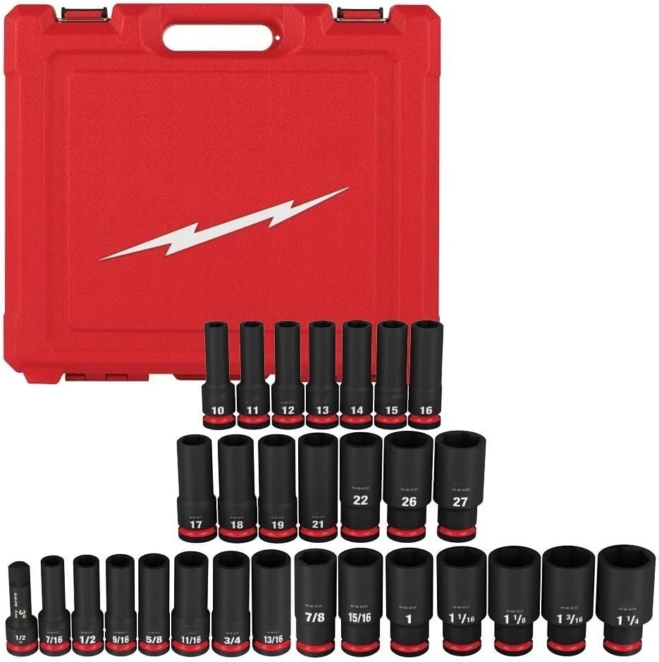 NEW 49-66-7016 for Milwaukee Shockwave Metric & SAE 1/2 Dr Impact Socket set Black - 29 pc