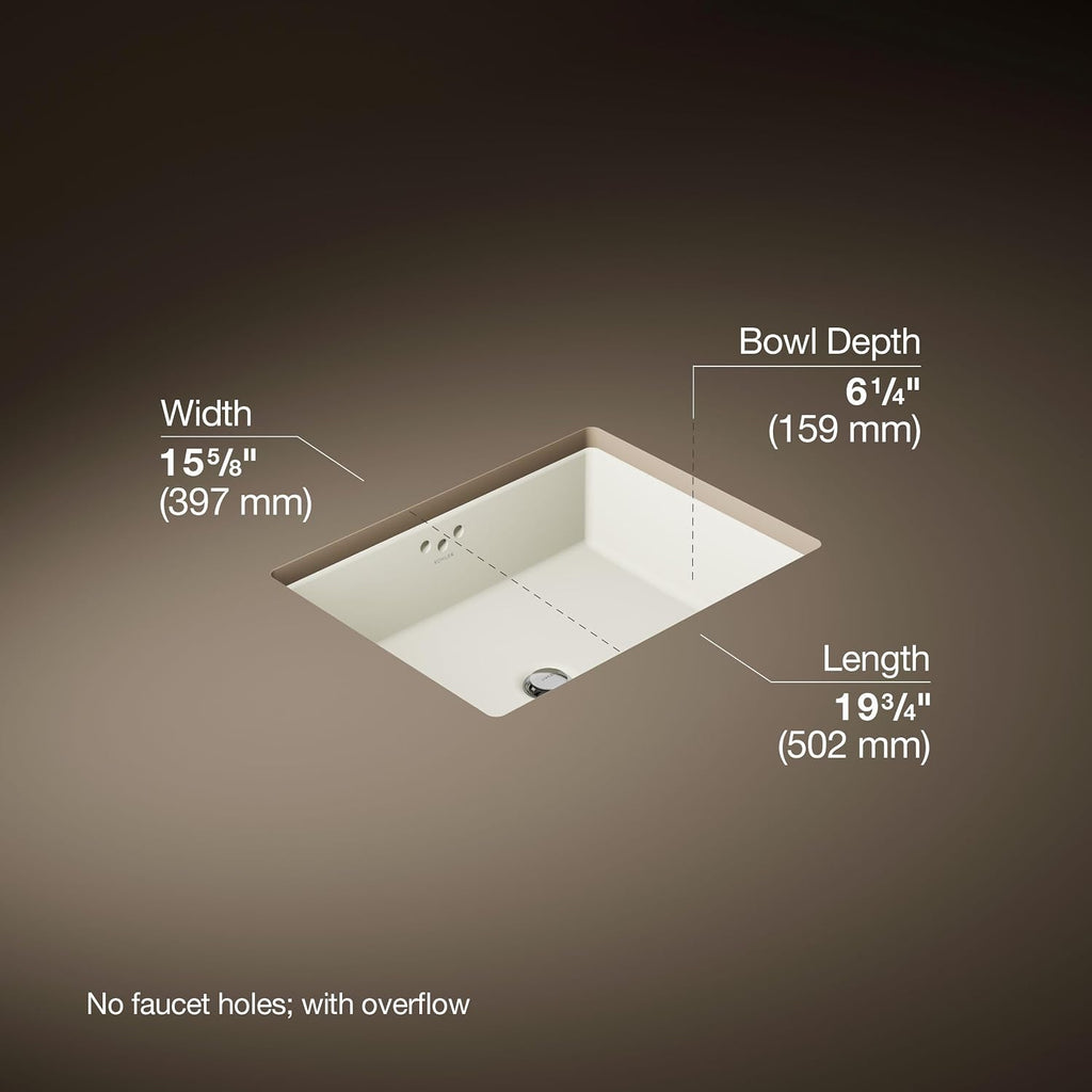 Kohler K-2330-96 Interior 1-Bowl Undermount Bath Sink Biscuit
