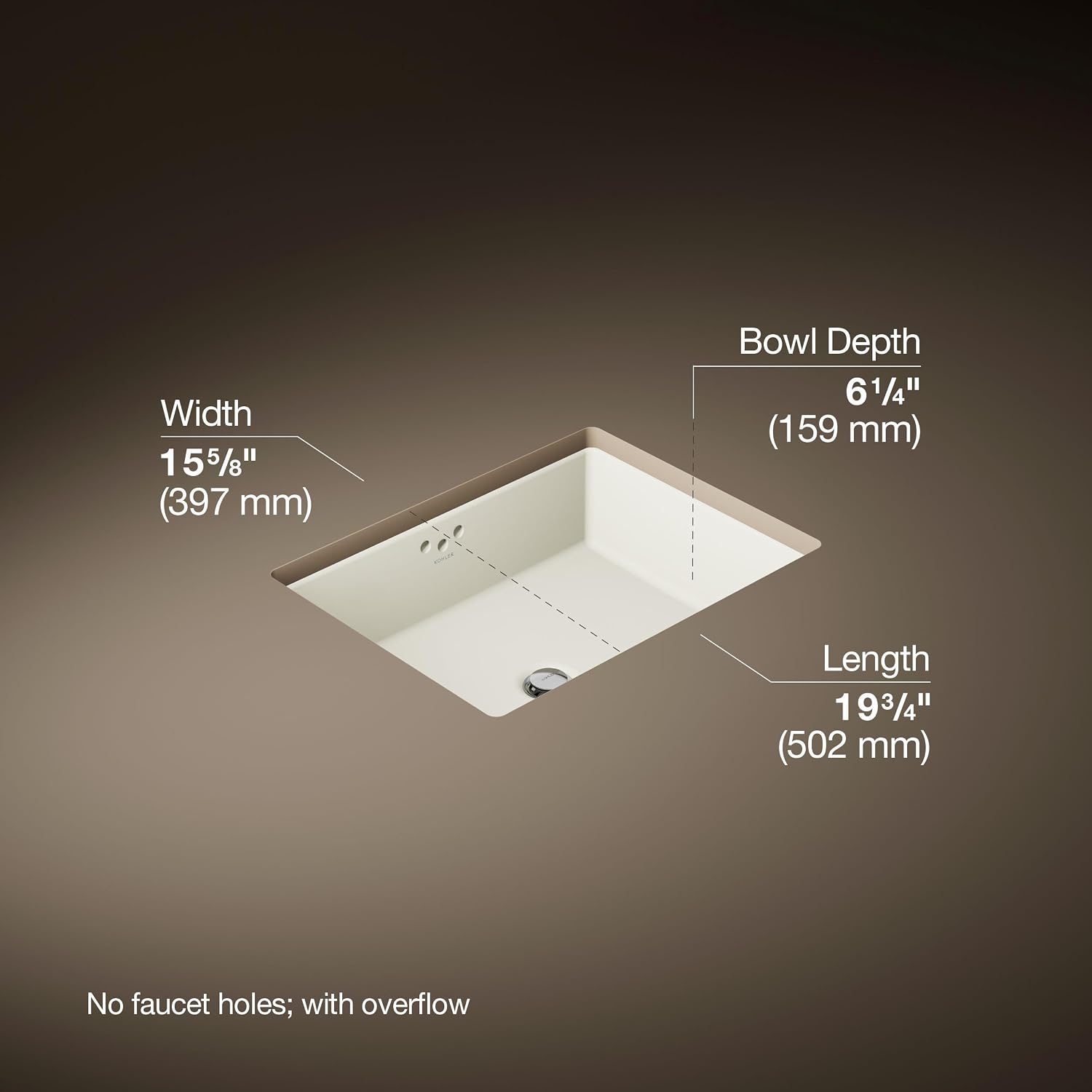 Kohler K-2330-96 Interior 1-Bowl Undermount Bath Sink Biscuit