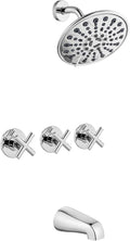 gotonovo 3 Handle Tub Shower Faucet Set, Tub and Shower Faucet Combo,Bathtub Faucet Set with 6 Settings Shower Head and Waterfall Tub Spout, Tub and Shower Trim Kit, Tub Shower Fixture Polished Chrome
