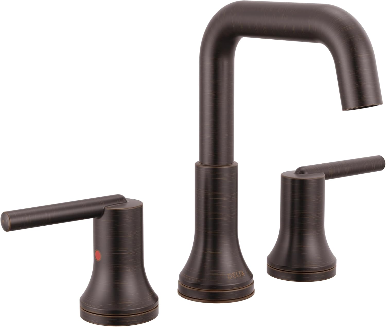 Delta Trinsic U-Spout Widespread Bathroom Faucet, Oil Rubbed Bronze 3-Hole Bathroom Sink Faucet, Metal Push-Pop Drain Assembly, Venetian Bronze 3554-RBMPU-DST