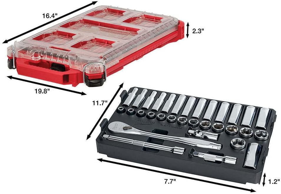 48-22-9482 Compatible with Milwaukee 3/8 In Ratchet Metric Socket Set Case - 32PC