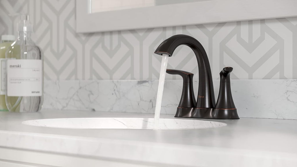 Pfister Weller Bathroom Sink Faucet, 4-Inch Centerset, 2-Handle, 3-Hole, Tuscan Bronze Finish, LG48WR0Y