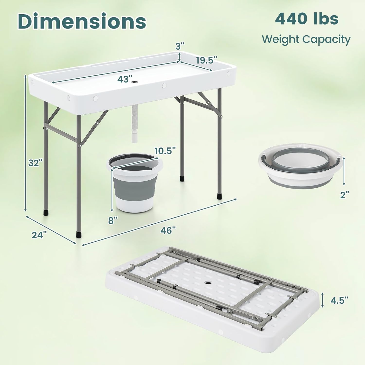 4 Foot Folding Ice Cooler Table, Portable Ice Tables for Parties with Drain, Detachable Matching Skirt & Foldable Bucket, Fill and Chill Table for Party, Picnic, Camping, Wedding, White