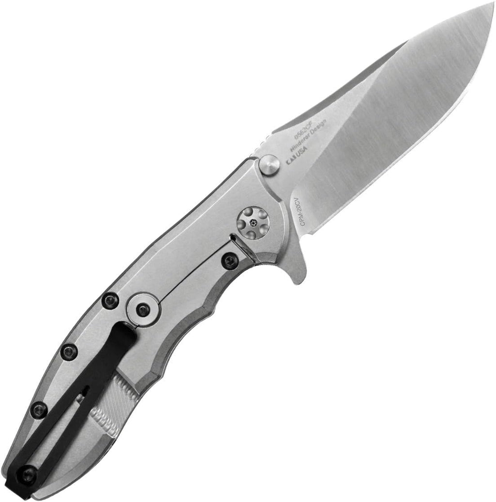Zero Tolerance 0562CF Hinderer Slicer Folding Knife; 3.5' CPM-20CV Stonewashed and Satin Steel Blade, Carbon Fiber Front Handle, KVT Ball-Bearing Opening, Frame Lock and Reversible Pocketclip; 5.5 OZ…