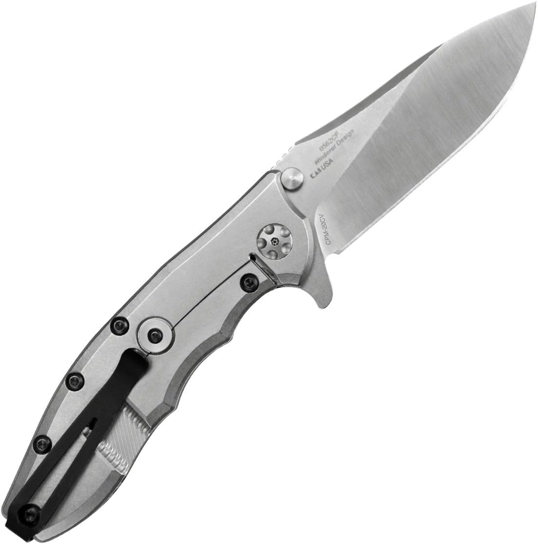 Zero Tolerance 0562CF Hinderer Slicer Folding Knife; 3.5' CPM-20CV Stonewashed and Satin Steel Blade, Carbon Fiber Front Handle, KVT Ball-Bearing Opening, Frame Lock and Reversible Pocketclip; 5.5 OZ…