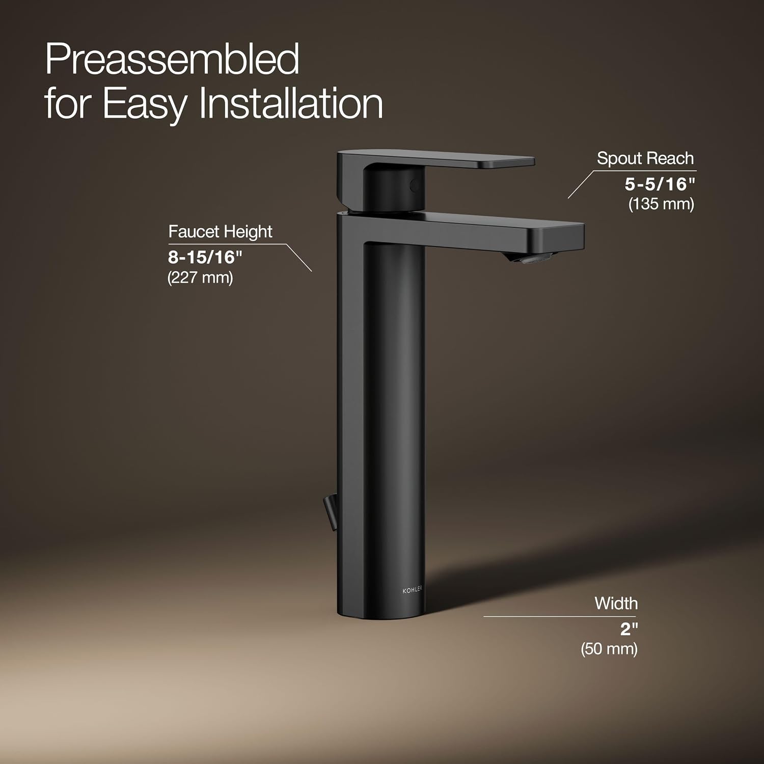 Kohler K-23475-4K-BL Parallel Tall Single Handle Bathroom Sink Faucet, 1.0 GPM, Matte Balck